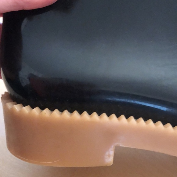 Melissa rain boots.  Glossy black with tan sole.  Size 9 - Picture 3 of 9